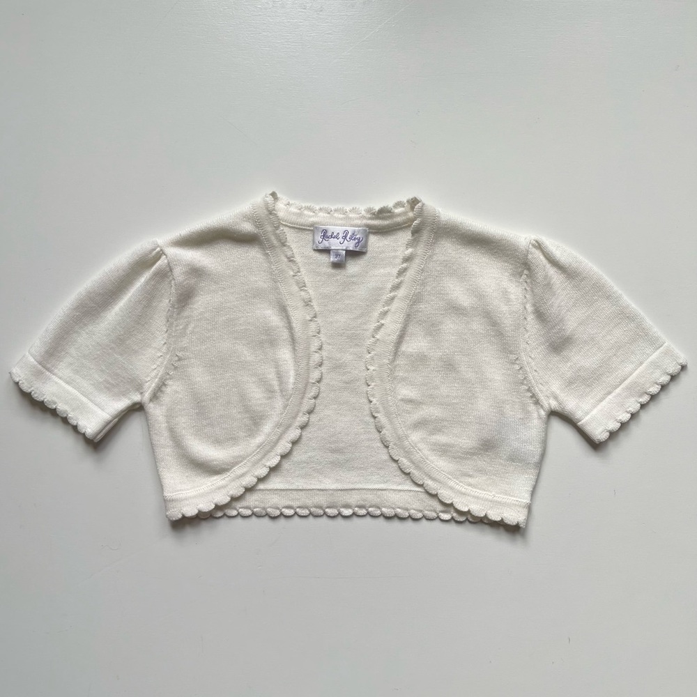 Rachel Riley Girls Cream Scalloped Trim Bolero Cardigan - Size 3Y